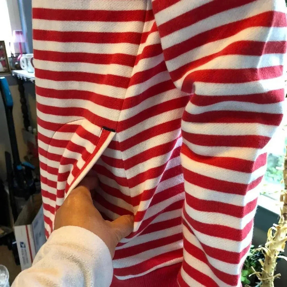 Nautical Women Soft Cozy hoodie sweater size M Red White Strip Thermal Pocket - Picture 5 of 8